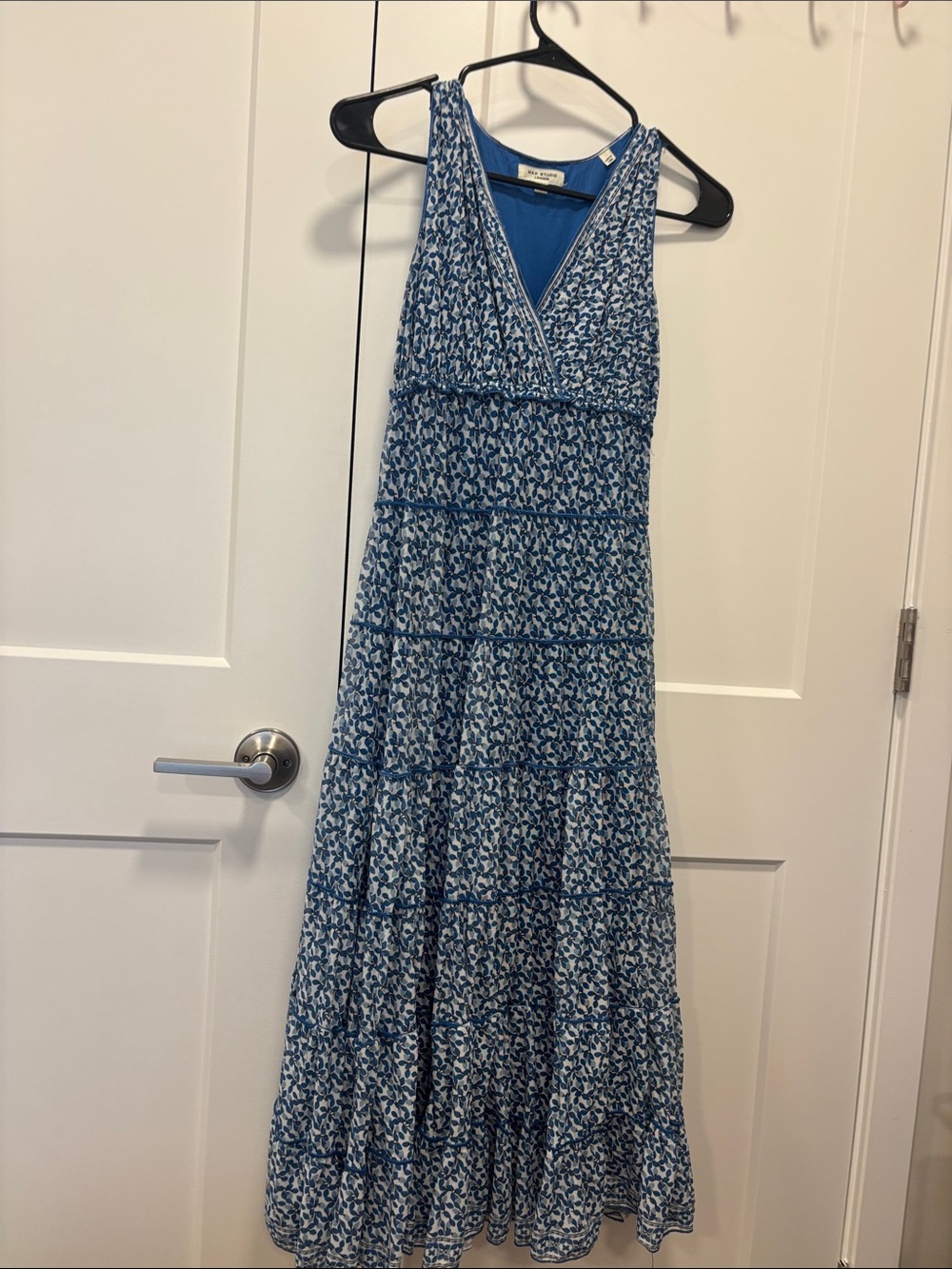 Max Studio Blue Floral V-Neck Tiered Maxi Dress